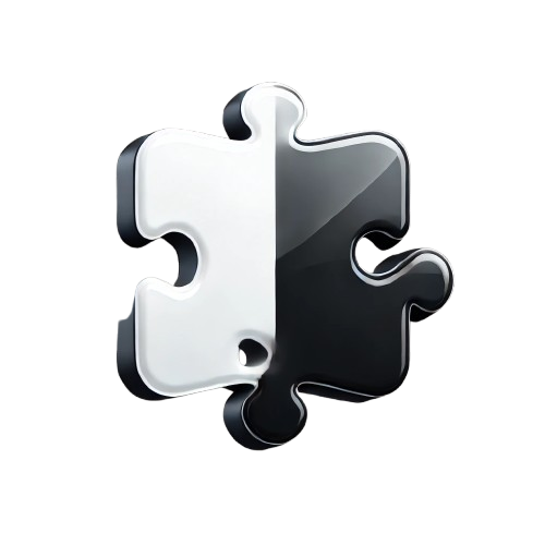 DALL_E_2024-10-17_09.31.49_-_A_glossy__3D-style_icon_of_a_puzzle_piece._The_puzzle_piece_should_have_a_rounded__soft_shape_with_colors_in_black__white__and__FF8800__giving_it_a_fr-removebg-preview